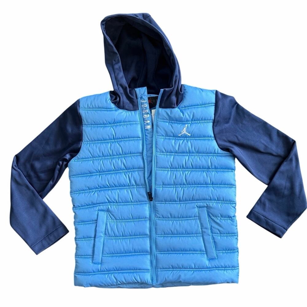 Jordan Boys Hybrid Hooded Puffer Jacket Legend Blue Navy Medium NWOT